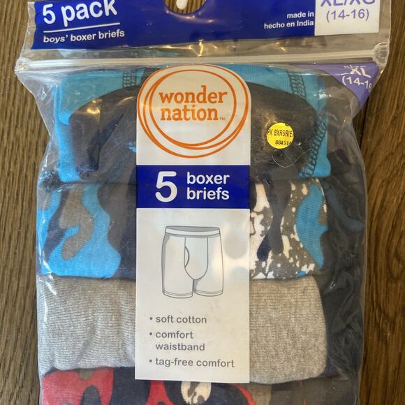 Wonder Nation Boxer Briefs 5 Pack Cotton SZ L10-12, XL 14- 16 Assorted Colors - Picture 4 of 8